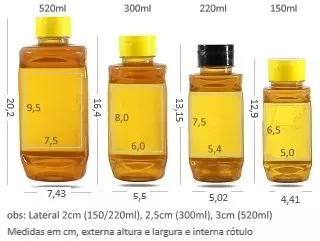 Bisnagas retas e suas respectivas medidas: