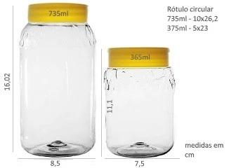 Potes decorados e suas respectivas medidas: