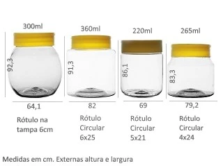 Potes lisos e suas respectivas medidas: